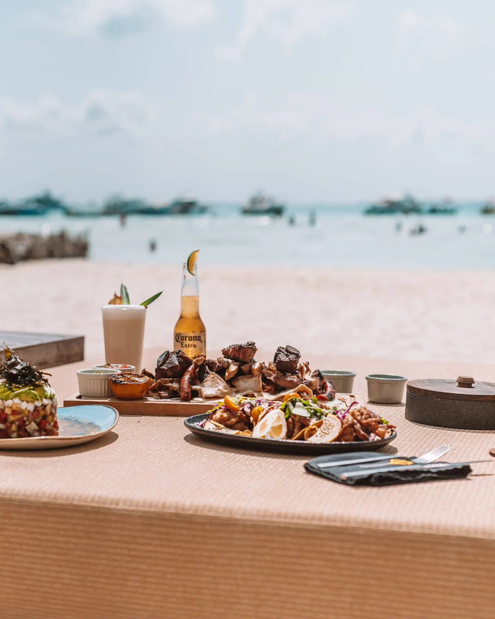 Table set on the sand